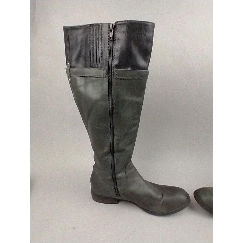 Clarks‎ Pita Topeka Knee High Riding Boots Women's 10 Grey Black Leather
